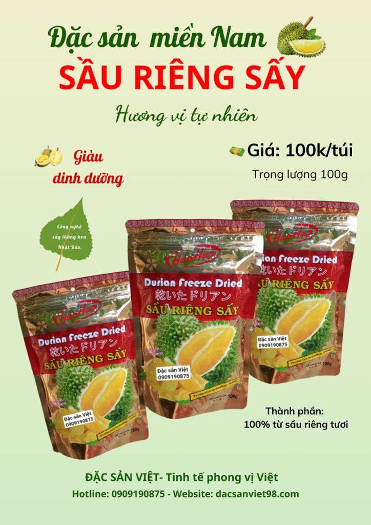 SẦU RIÊNG SẤY THĂNG HOA TÚI 100G