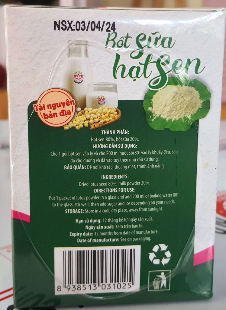 Bột Sữa Hạt Sen Cao Cấp KHÔNG ĐƯỜNG - Ba Tre