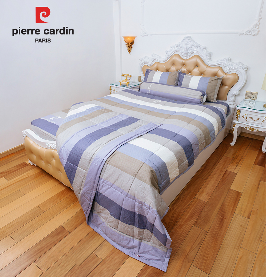 Bộ Ga Gối Cotton Sọc Xanh Xám 006