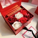  Hộp Quà Màu Đỏ 6 Hoa Mix Thắt Nơ (Son Dài) 