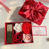  Hộp Quà Màu Đỏ Nơ Đỏ 4 Hoa Mix - Son Ngắn 
