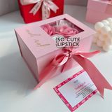  Hộp Quà Màu Hồng 4 Hoa Mix Thắt Nơ (Son Ngắn) 