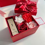  Hộp Quà Màu Đỏ Nơ Đỏ 4 Hoa Mix - Son Ngắn 