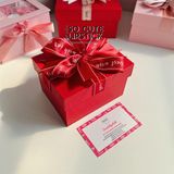  Hộp Quà Màu Đỏ Nơ Đỏ 4 Hoa Mix - Son Ngắn 