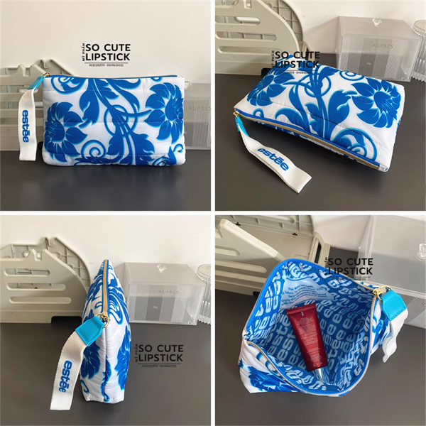  Túi Đựng Mỹ Phẩm Estee Lauder Xanh Trắng - Bông Mềm Mịn Cực Thích 21x16x5cm 