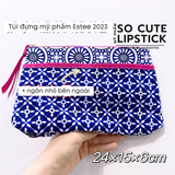  Túi Đựng Mỹ Phẩm Estee Lauder Họa Tiết Xanh 2023 - Mẫu 2 Ngăn 24x15x6cm 