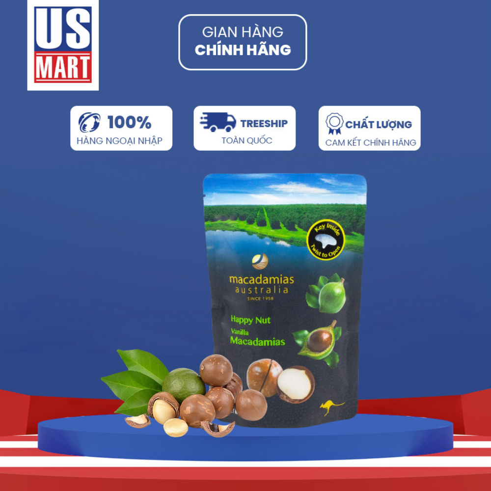 Hạt Macadamias Australia Happy Nut Vanilla 225g Golden Gerbera Mart US MART