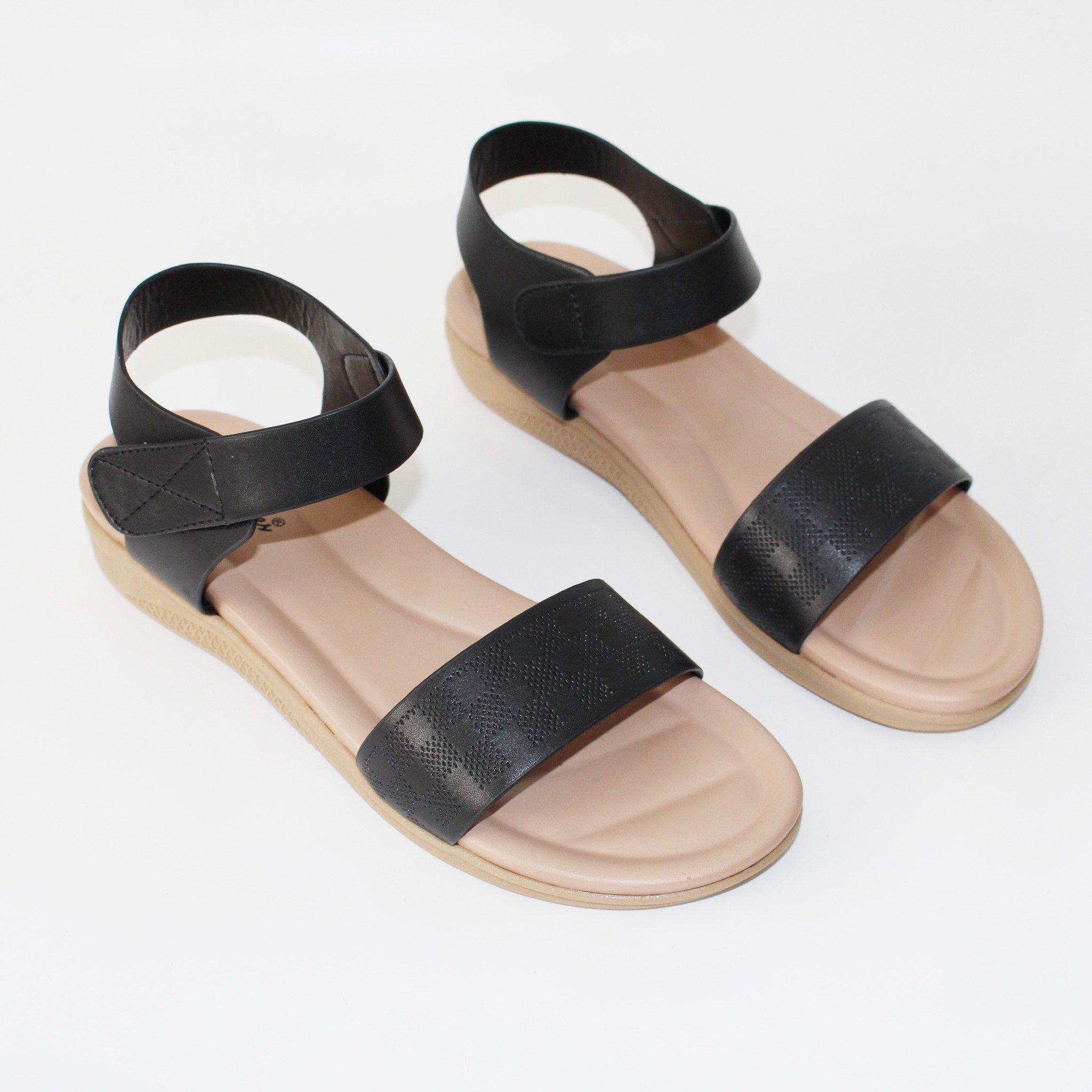  Sandal bánh mỳ nữ quai ngang phối ô caro 015 