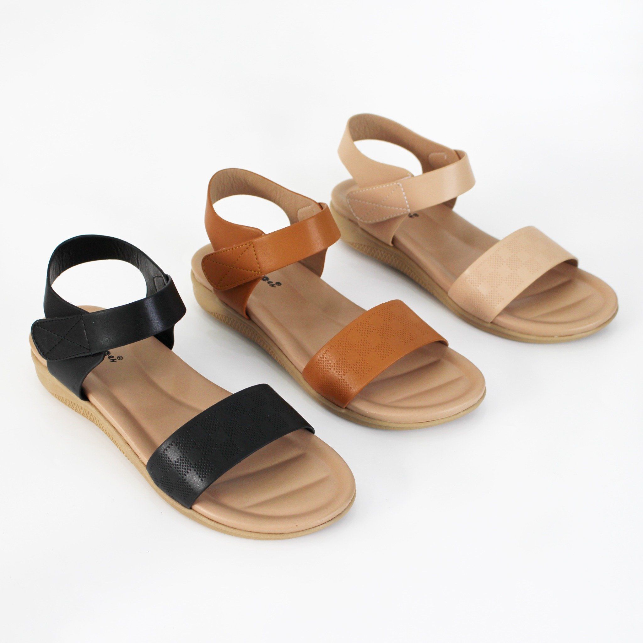  Sandal bánh mỳ nữ quai ngang phối ô caro 015 