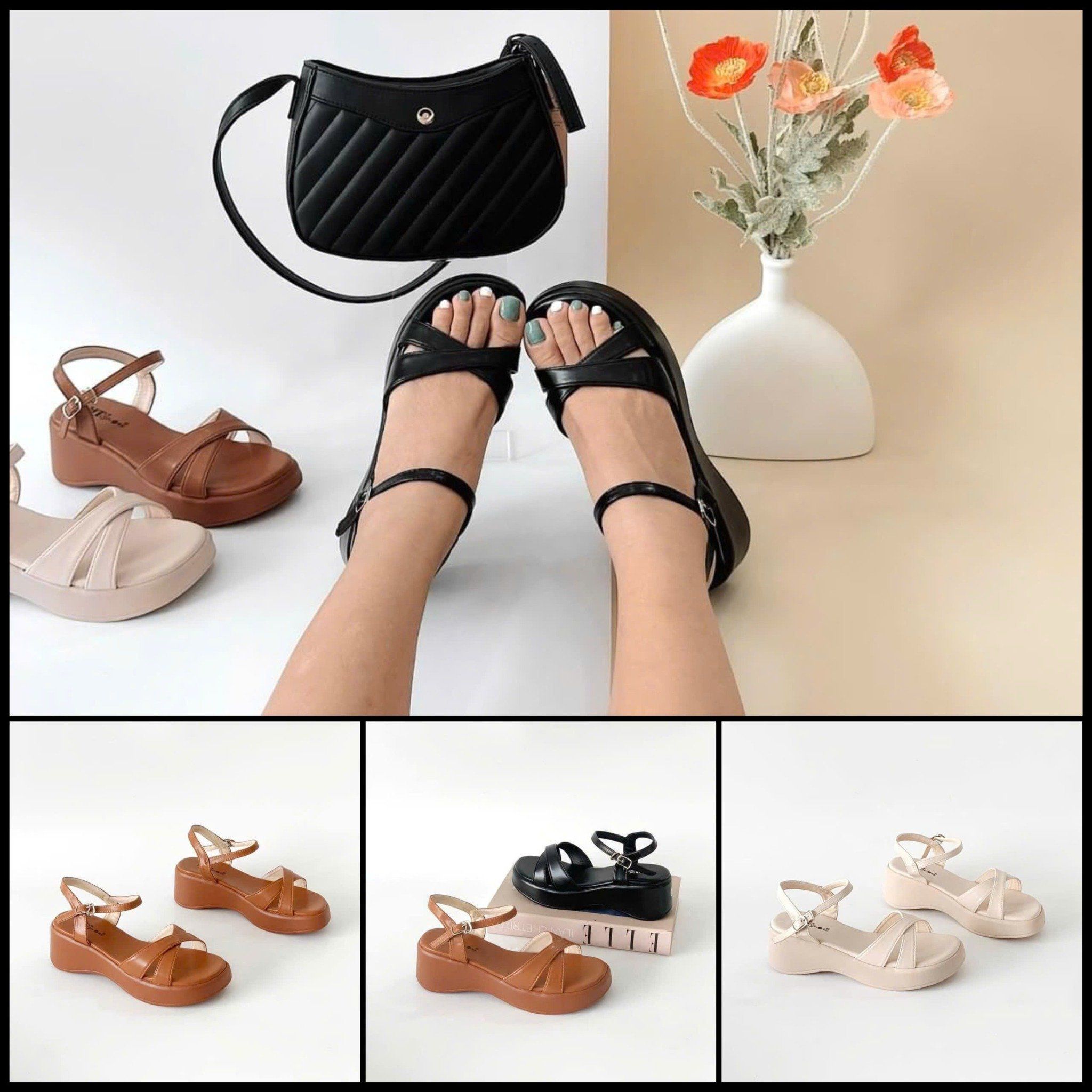  Sandal bánh mì nữ quai chéo đế 5cm 111 