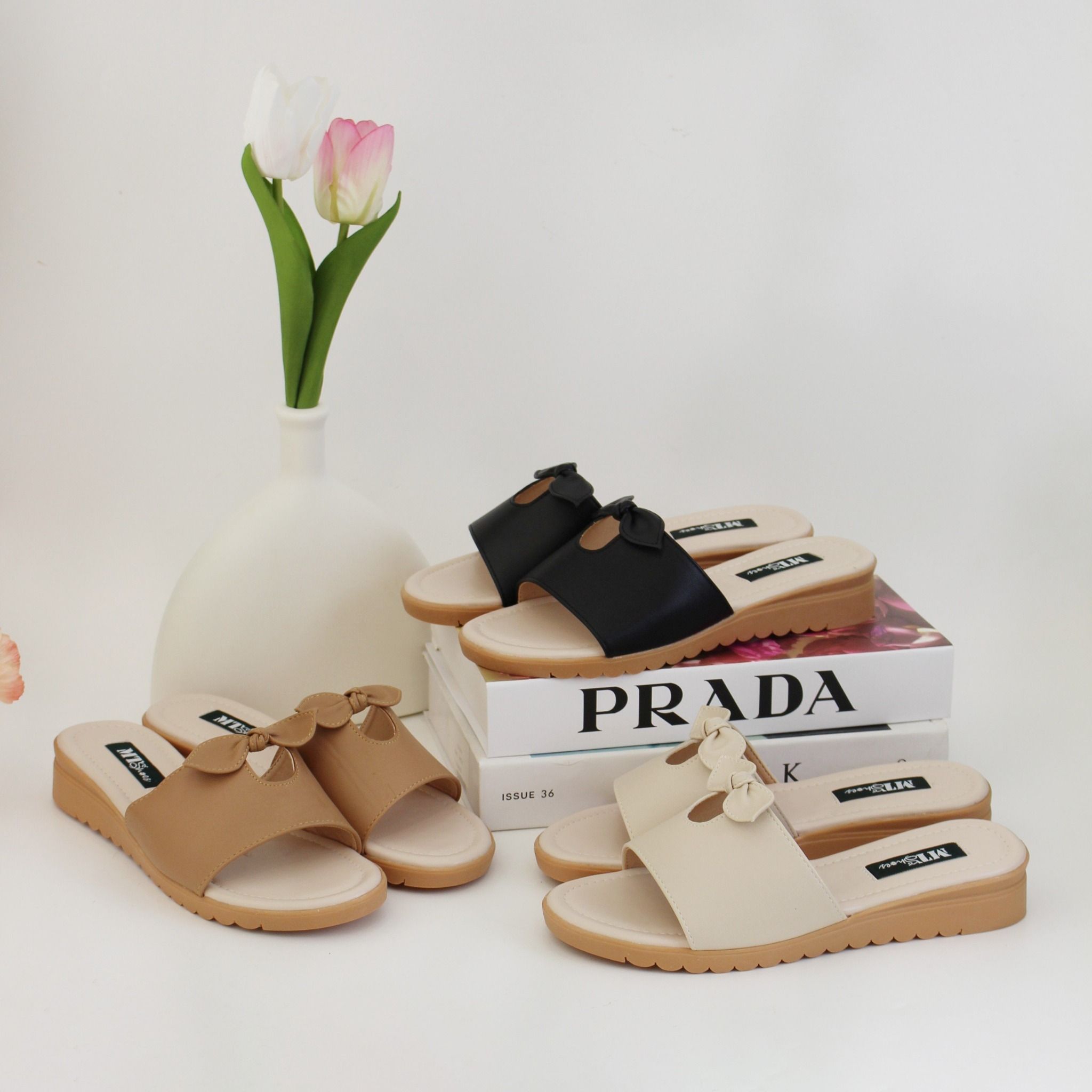  Dép bánh mì nữ 3cm phối nơ nhí 012 