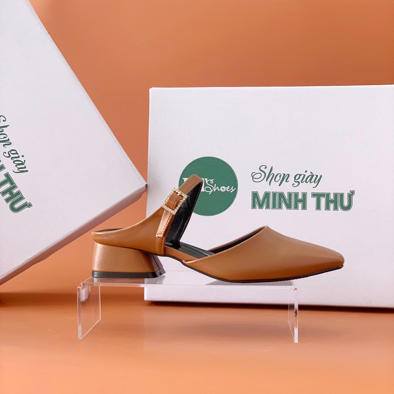  Dép sục nữ mũi vuông đính đá 3cm 202 