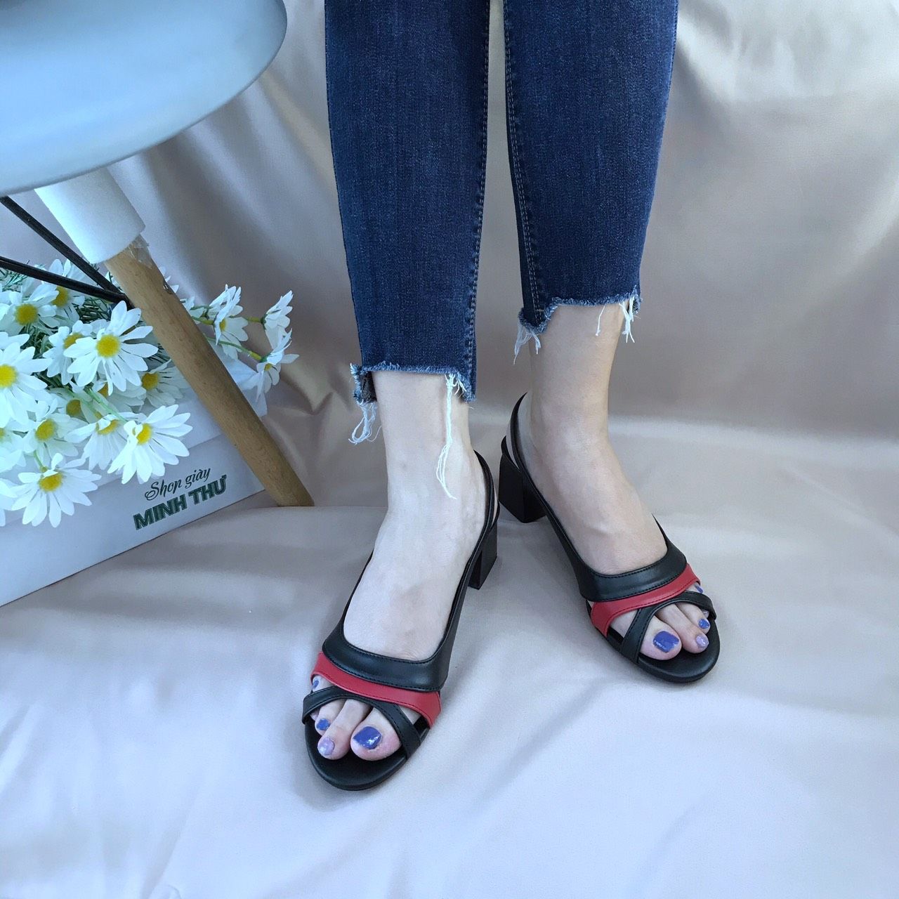  Xăng đan 5cm hở mũi khoét eo phối màu MT289 