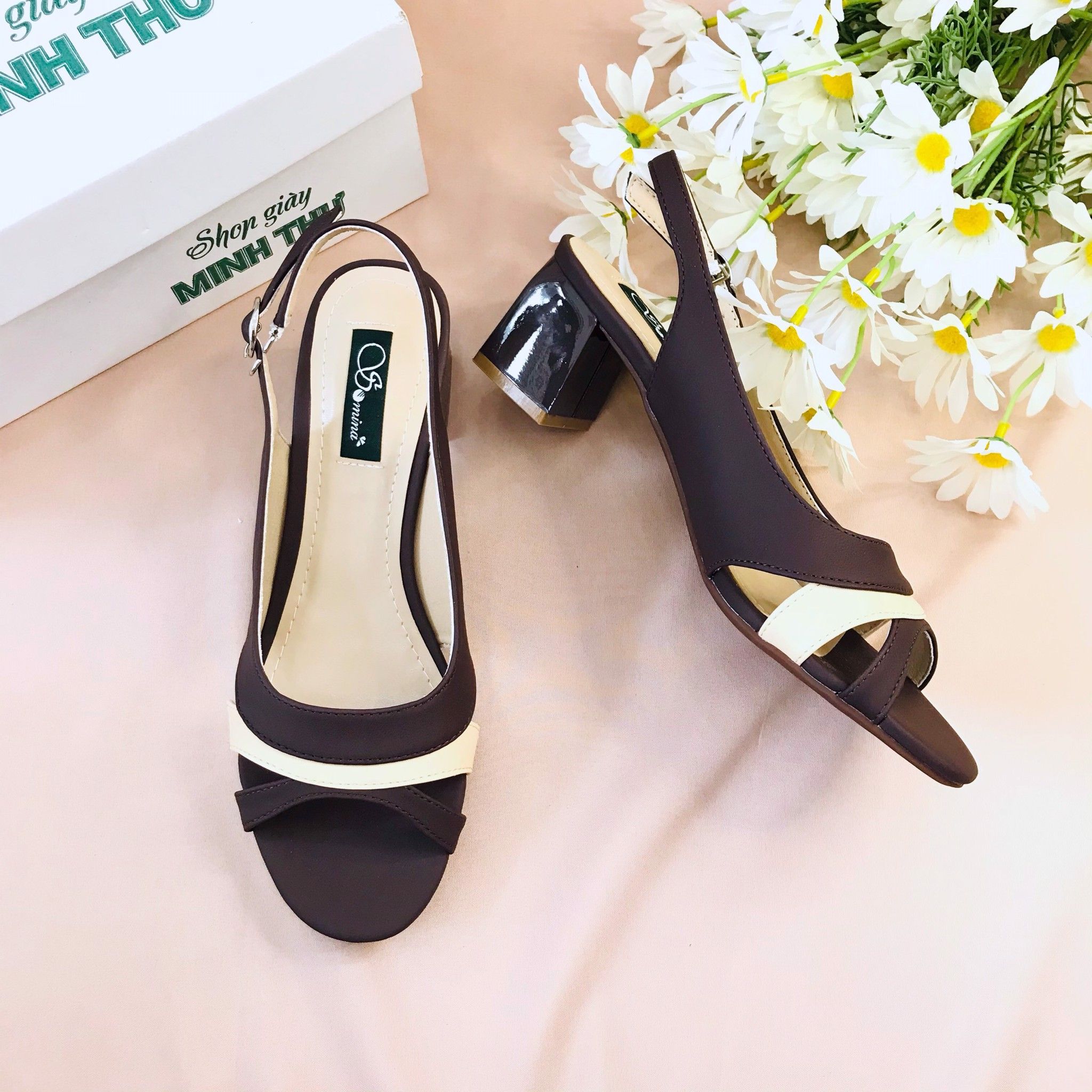  Xăng đan 5cm hở mũi khoét eo phối màu MT289 