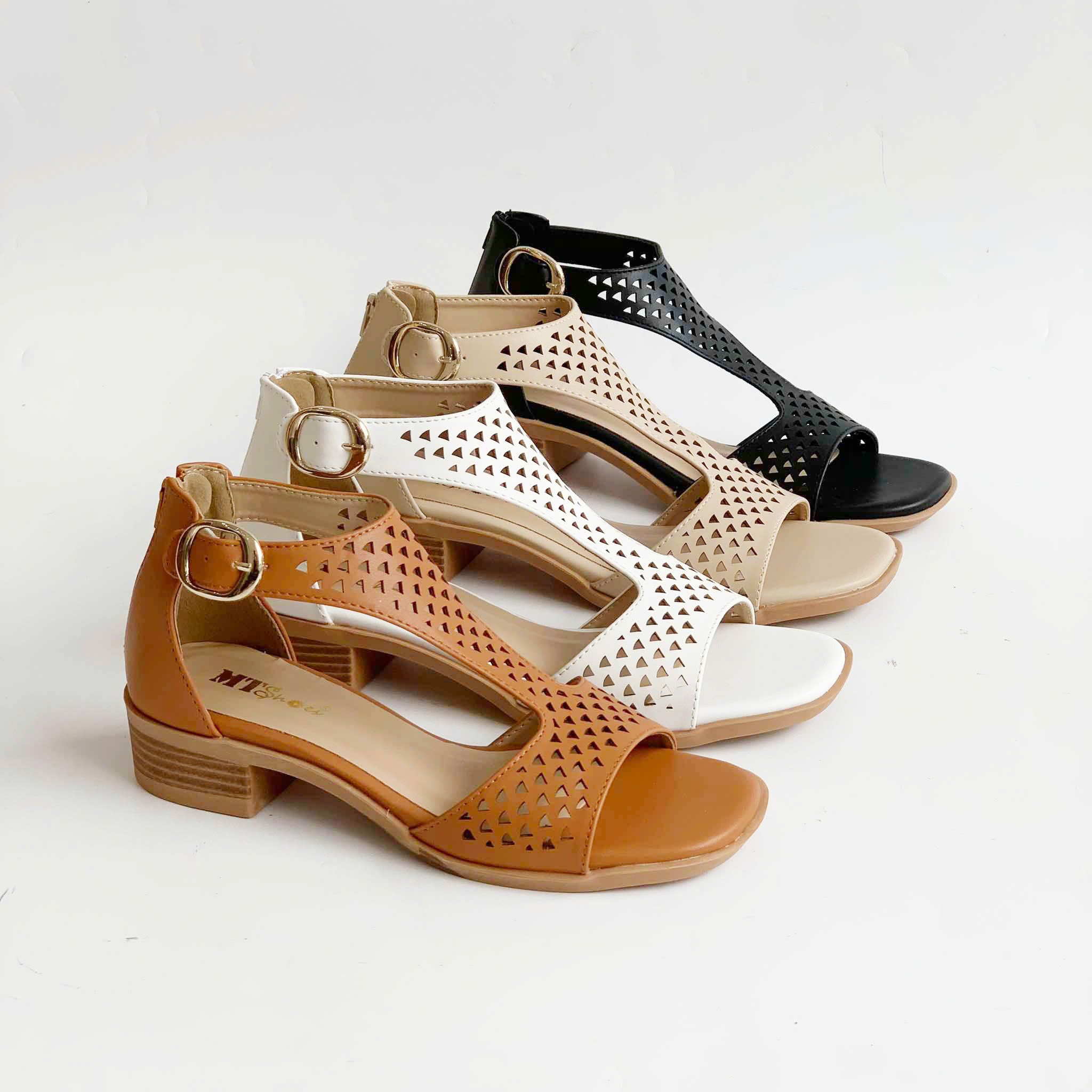  Giày sandal nữ cắt lazer phối khóa kéo 2cm MT3287 