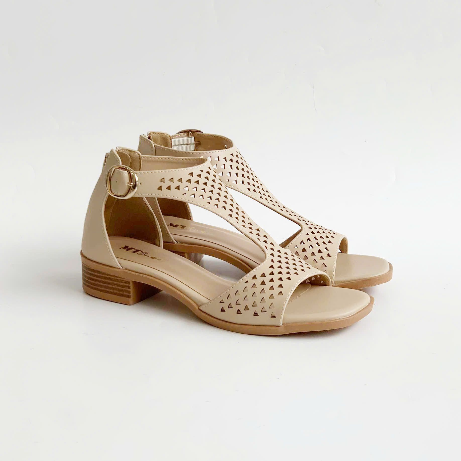  Giày sandal nữ cắt lazer phối khóa kéo 2cm MT3287 