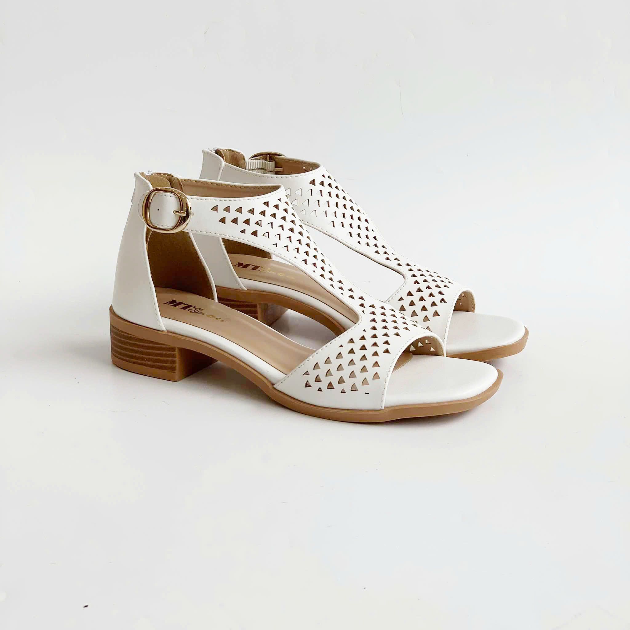  Giày sandal nữ cắt lazer phối khóa kéo 2cm MT3287 