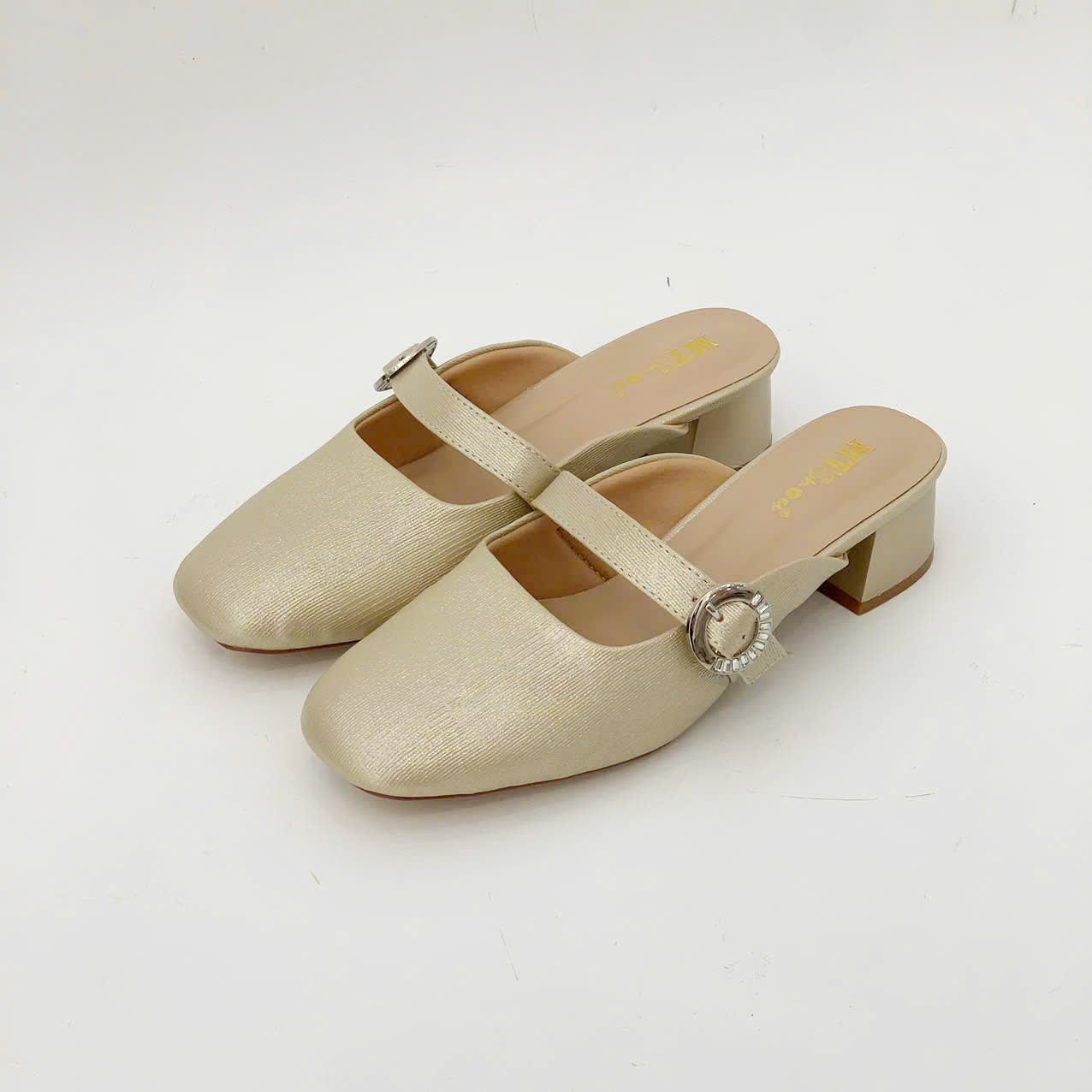  Guốc nữ mũi vuông phối khoá gót 3cm MT340 