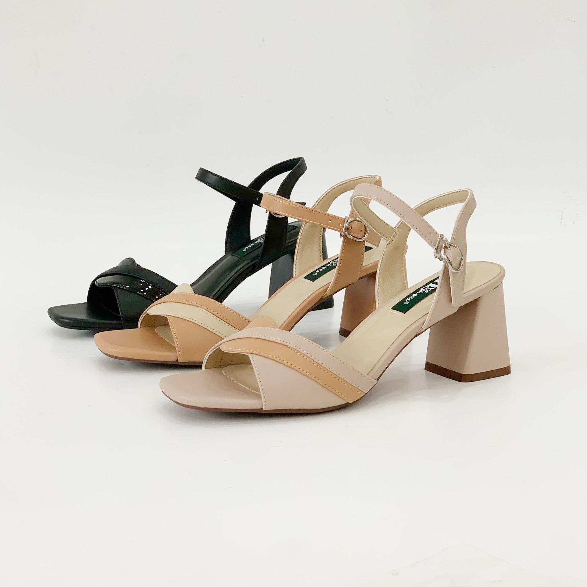  Giày sandal nữ quai đắp da , đế trụ 6cm 3268 