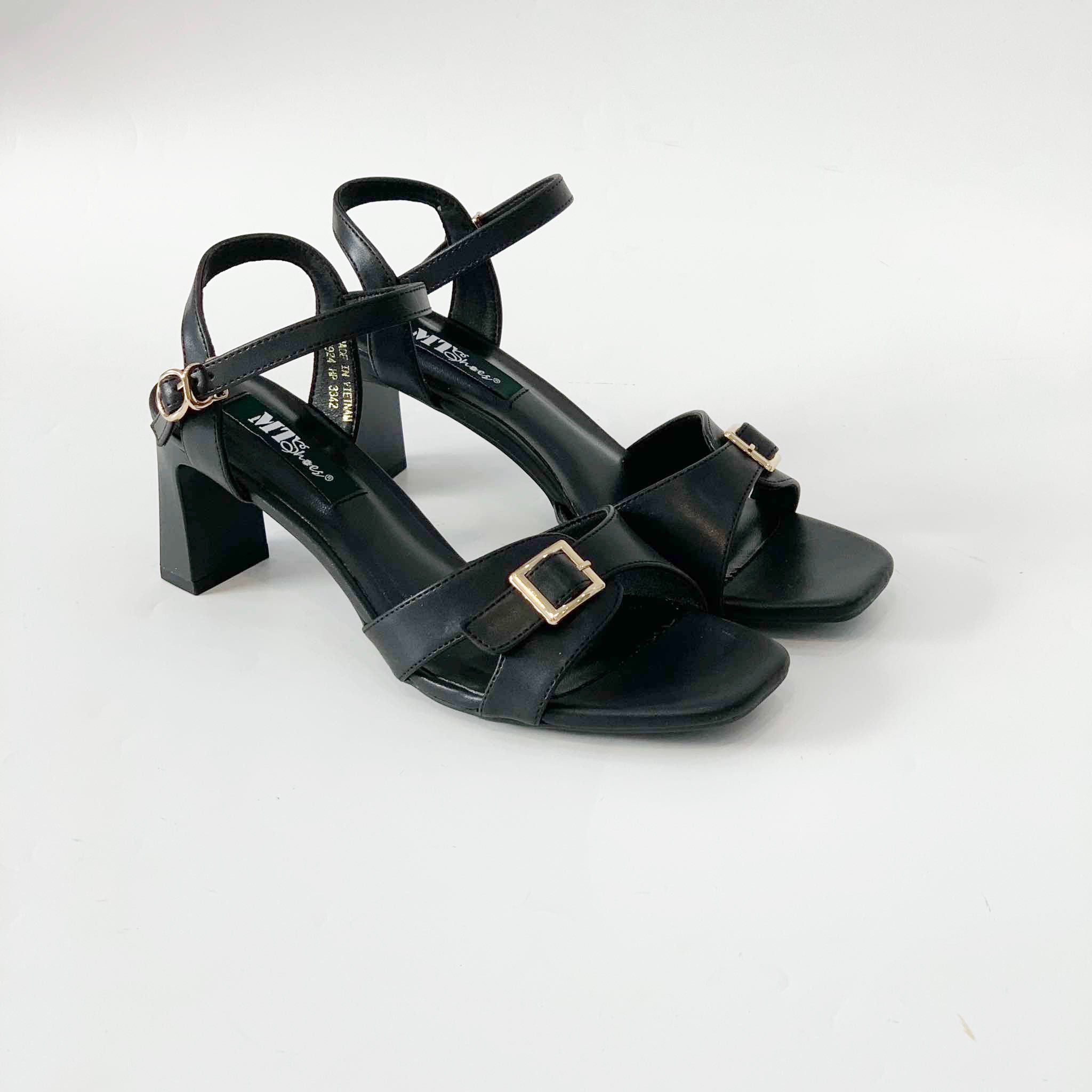  Giày sandal nữ quai ngang phối khóa vuông, gót trụ 7cm MT3223 