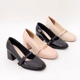  Giày công sở mũi vuông gót trụ 7cm phối quai nơ xinh MT3297 