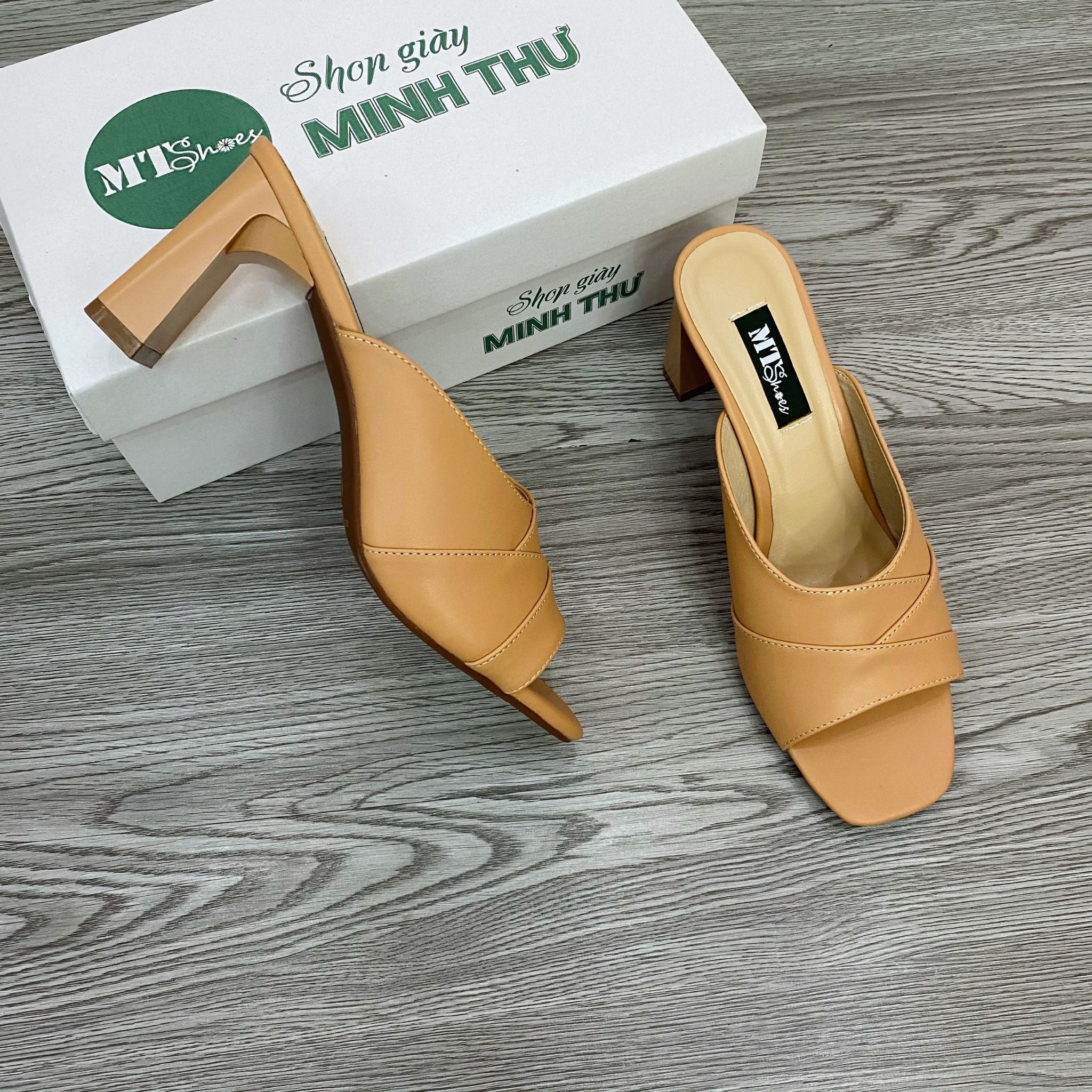  Guốc cao gót che khuyết điểm quai đắp da trụ 7cm MT489 