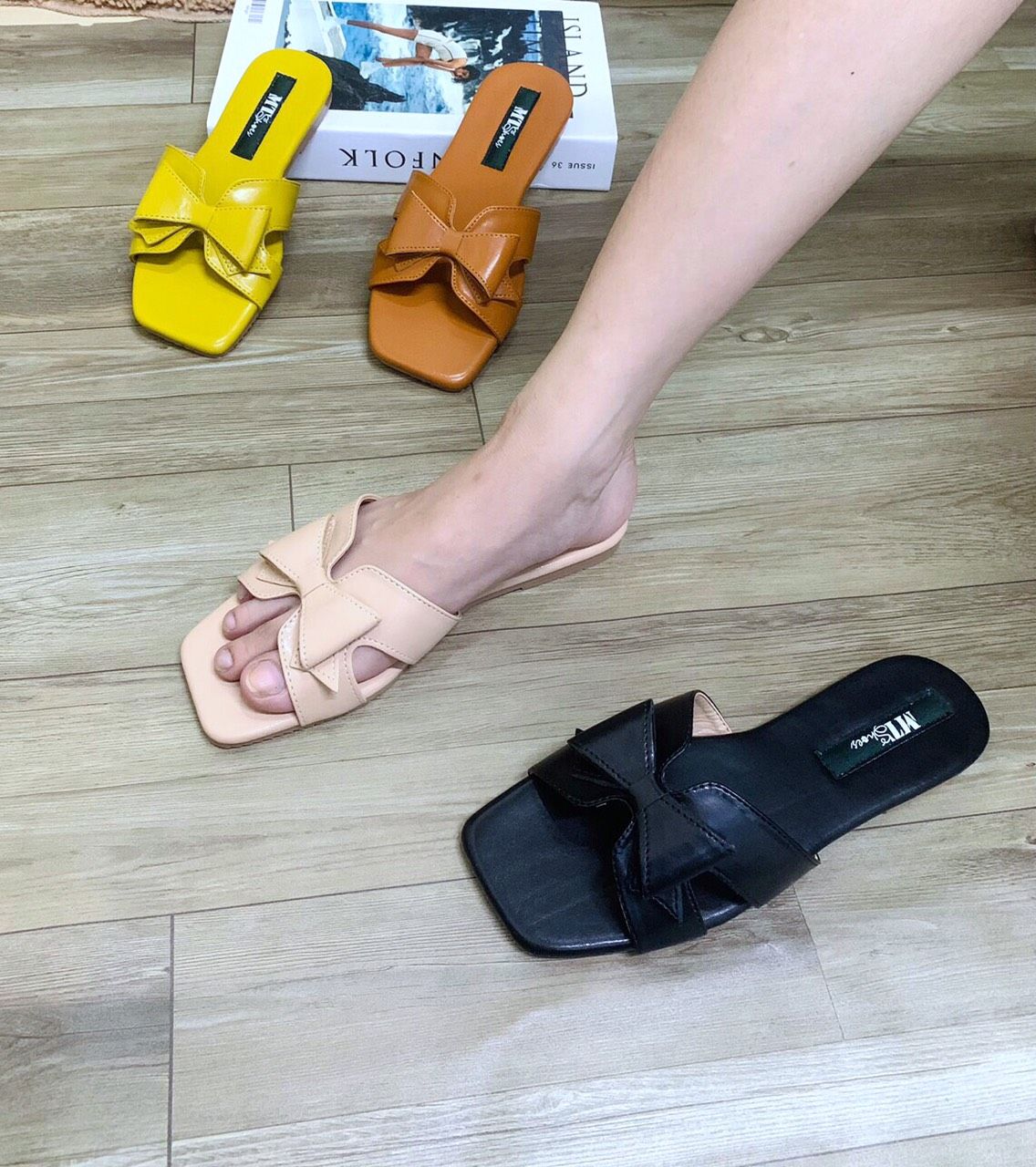  Dép nữ đế bệt quai đính nơ MT558 
