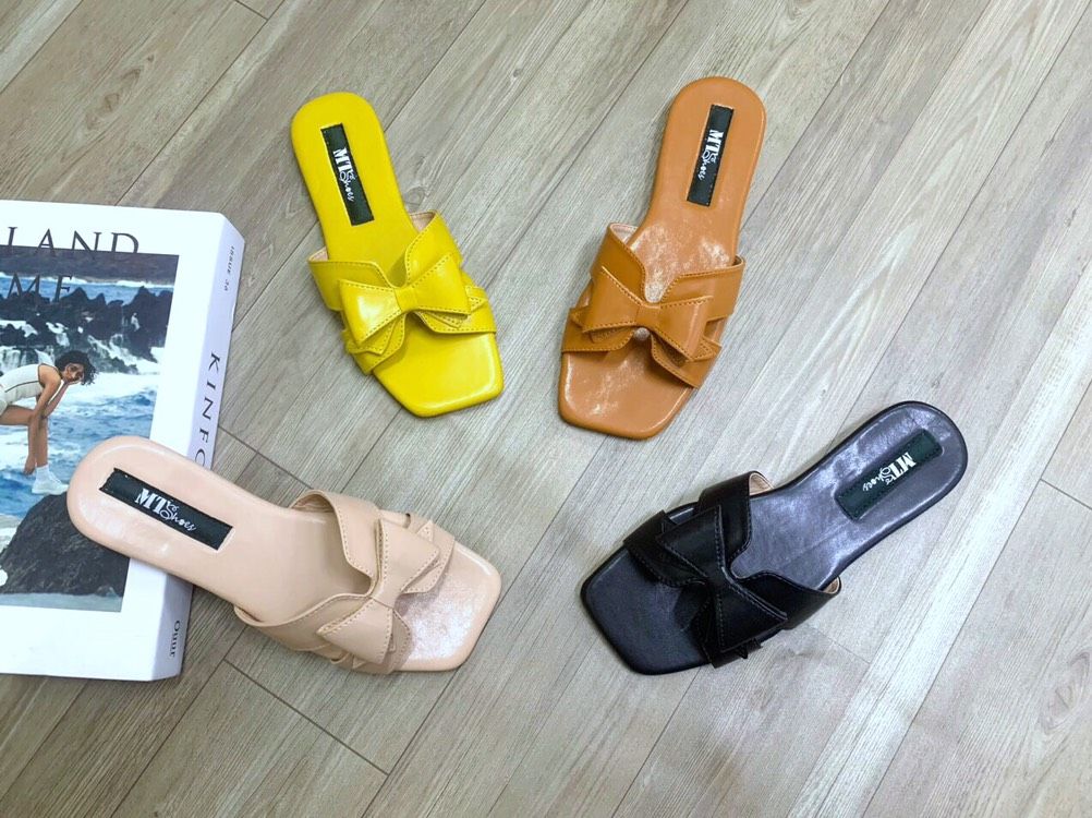  Dép nữ đế bệt quai đính nơ MT558 