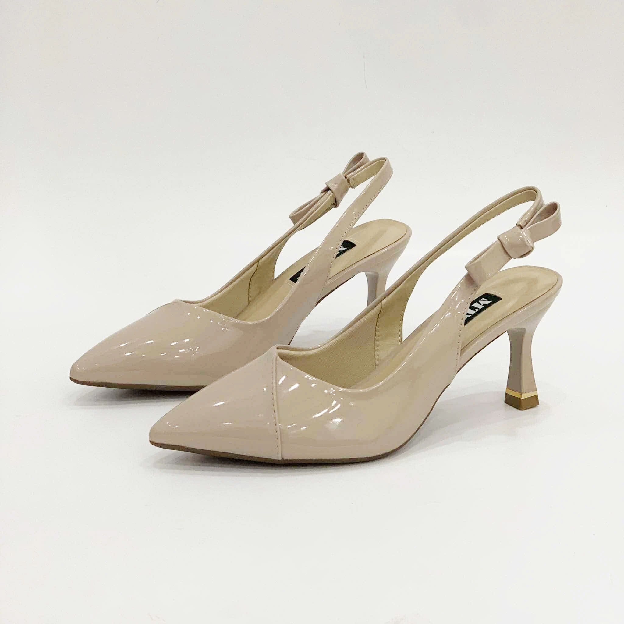  Giày sandal nữ gót nhọn 7cm, mũi da đắp chéo MT597 