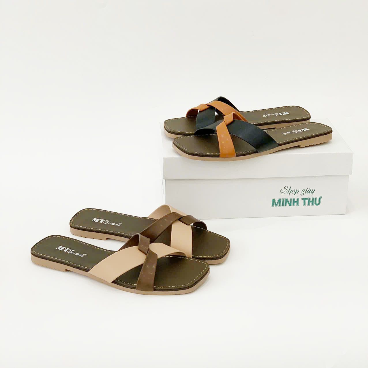  Dép bệt quai đắp chéo phối màu 738 