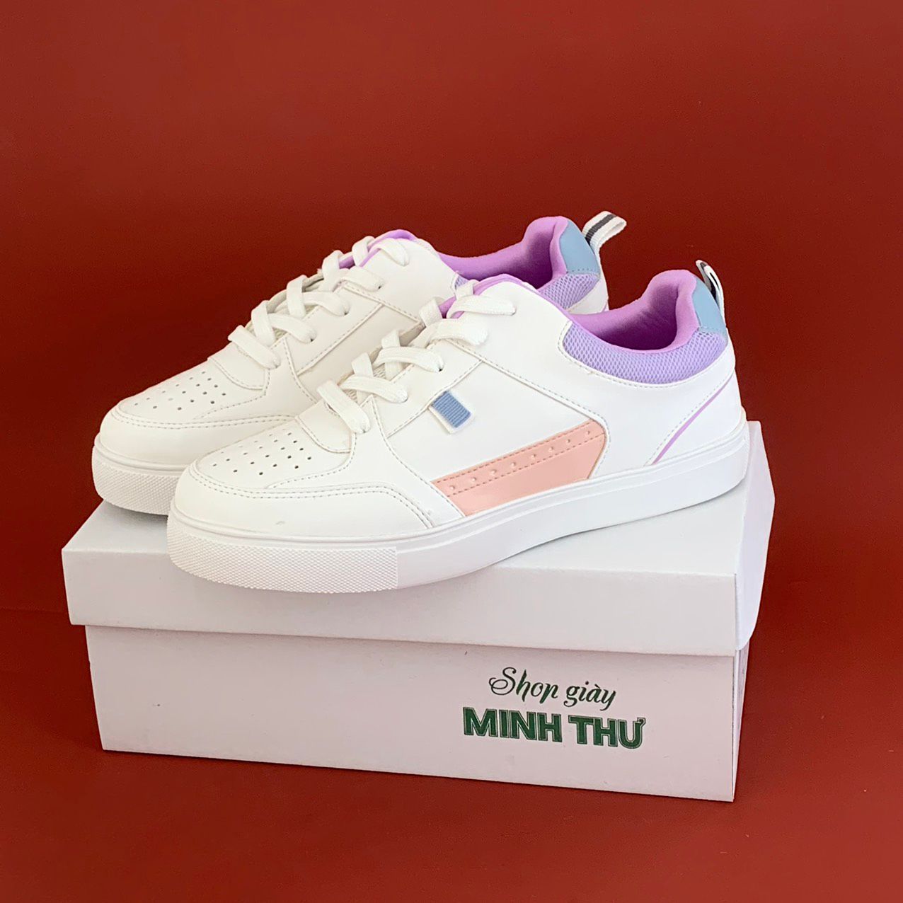  Giày sneaker cao cấp phiên bản giới hạn đế 2cm phối màu hồng xanh tím 888 