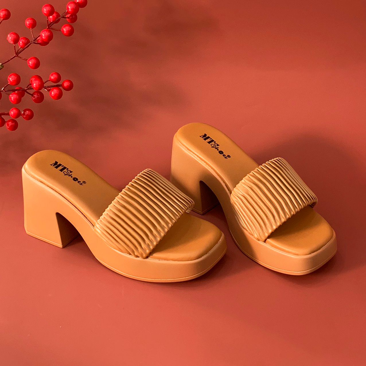  Dép guốc nữ quai ngang xếp ly đế trụ 8cm 922 