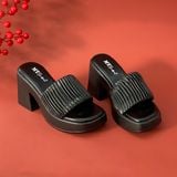  Dép guốc nữ quai ngang xếp ly đế trụ 8cm 922 