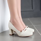  Giày công sở mũi vuông gót trụ 7cm phối quai nơ xinh MT3297 