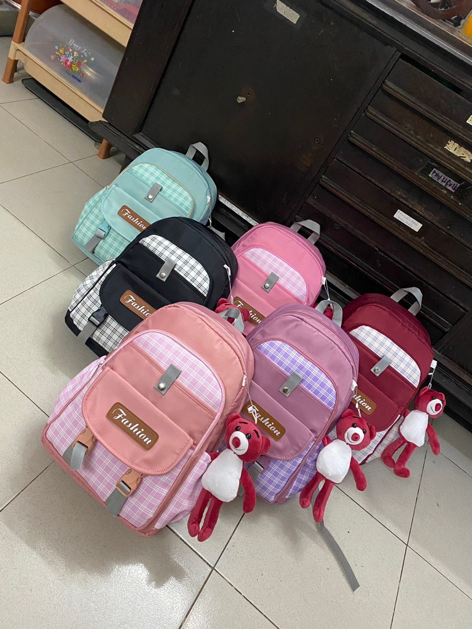  Balo sọc caro móc khoá gấu xinh BL80 