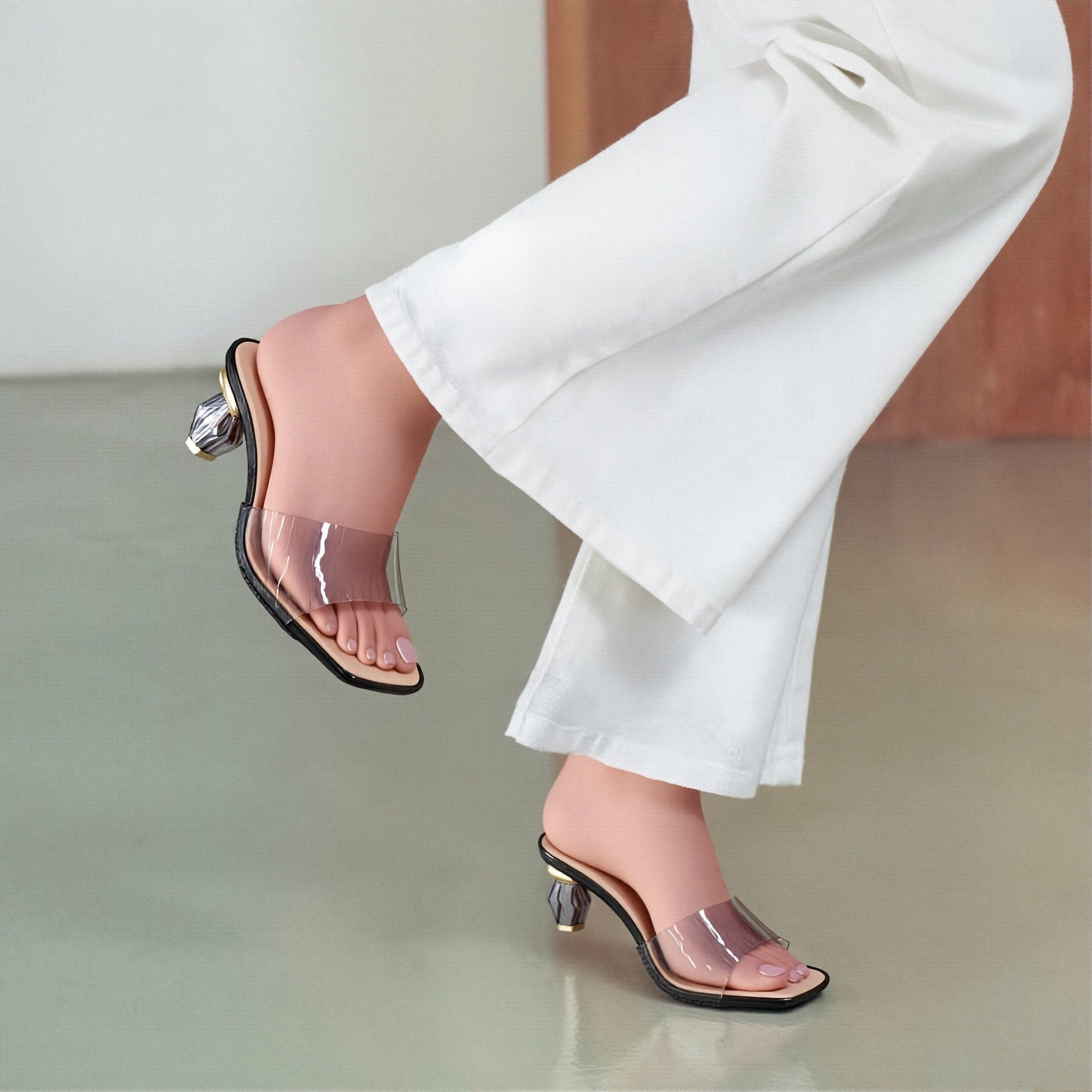  Guốc nữ gót kiểu quai trong suốt tiện lợi MT2513 