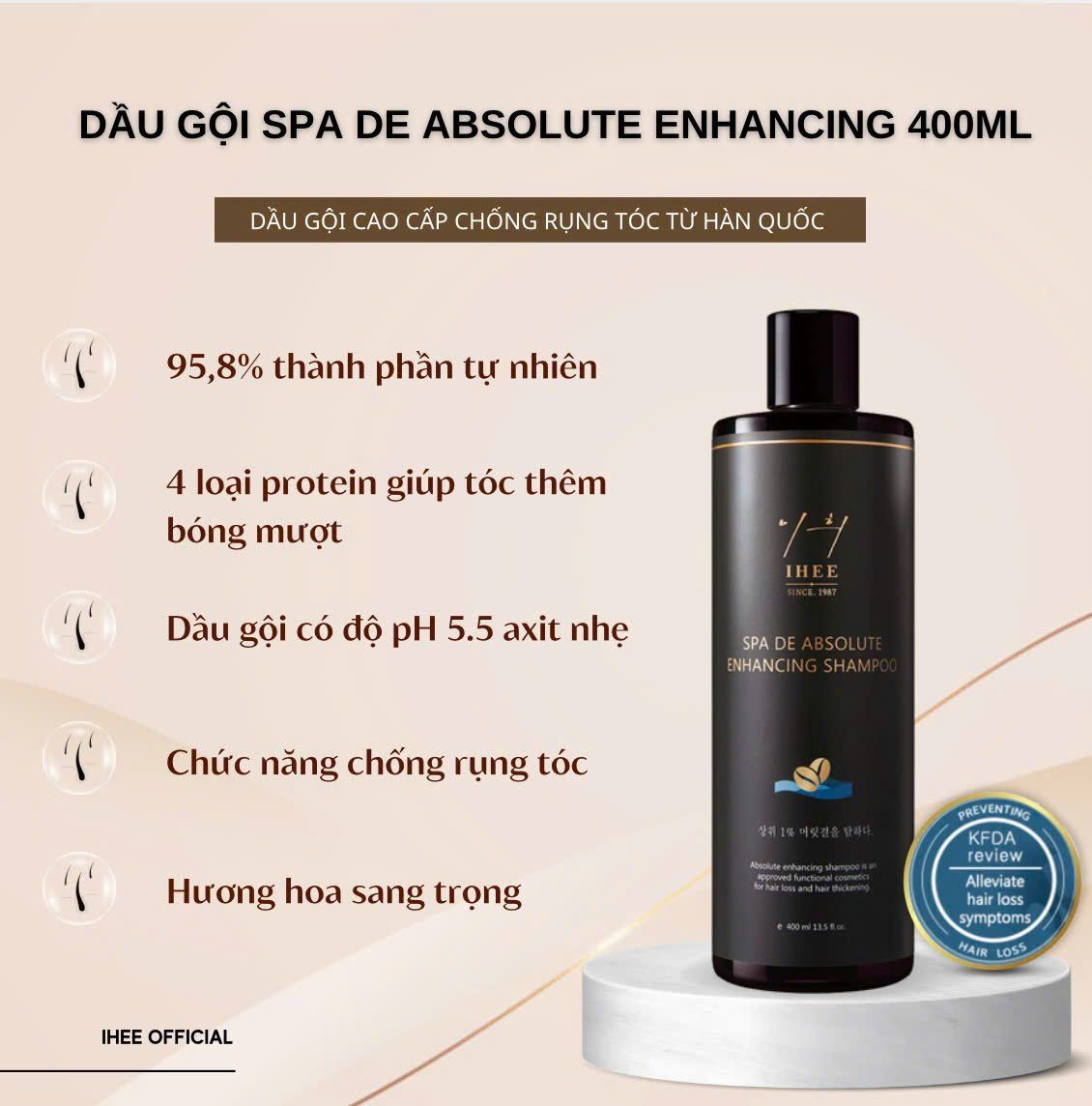  Dầu gội cao cấp chống rụng tóc DE ABSOLUTE ENHANCING 400ml DG1 