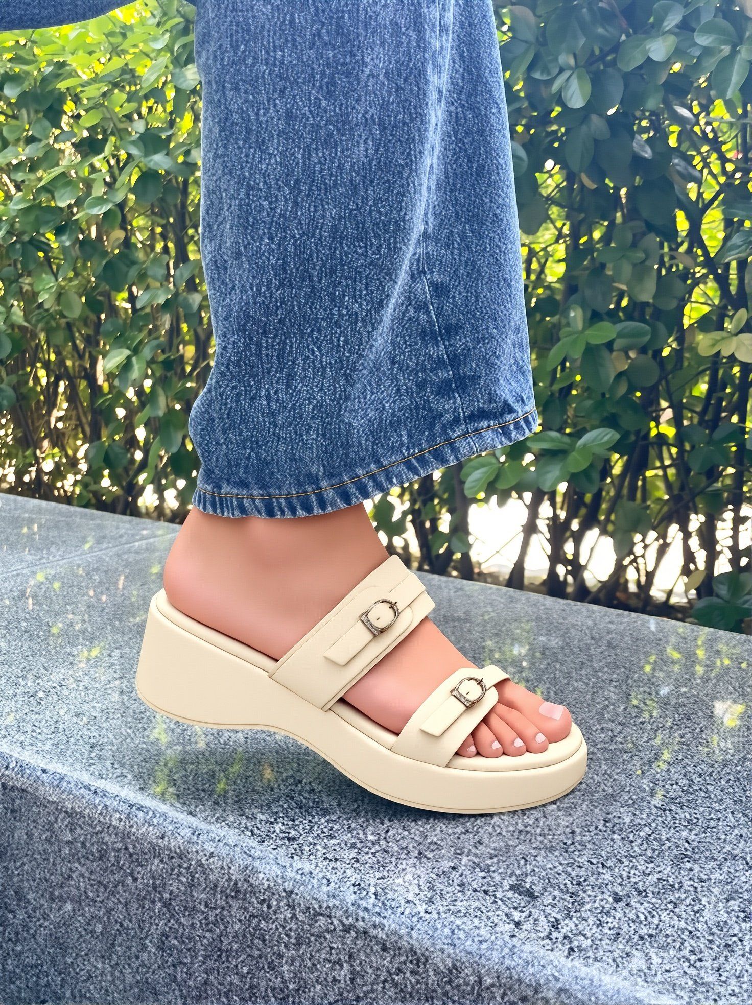  Dép bánh mỳ nữ quai phối khóa đế 5cm MT145 