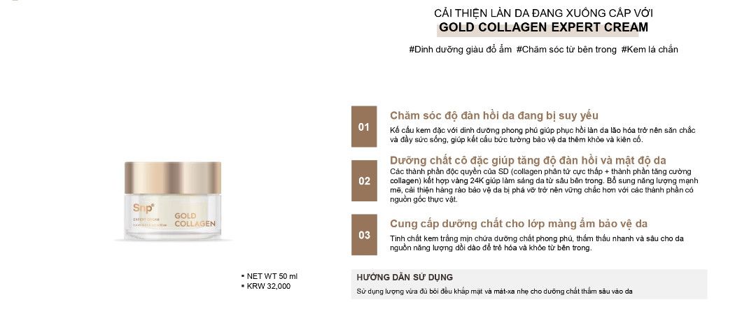  KEM DƯỠNG PHỤC HỒI TINH CHẤT VÀNG VÀ COLLAGEN - SNP GOLD COLLAGEN EXPERT CREAM - KD02 