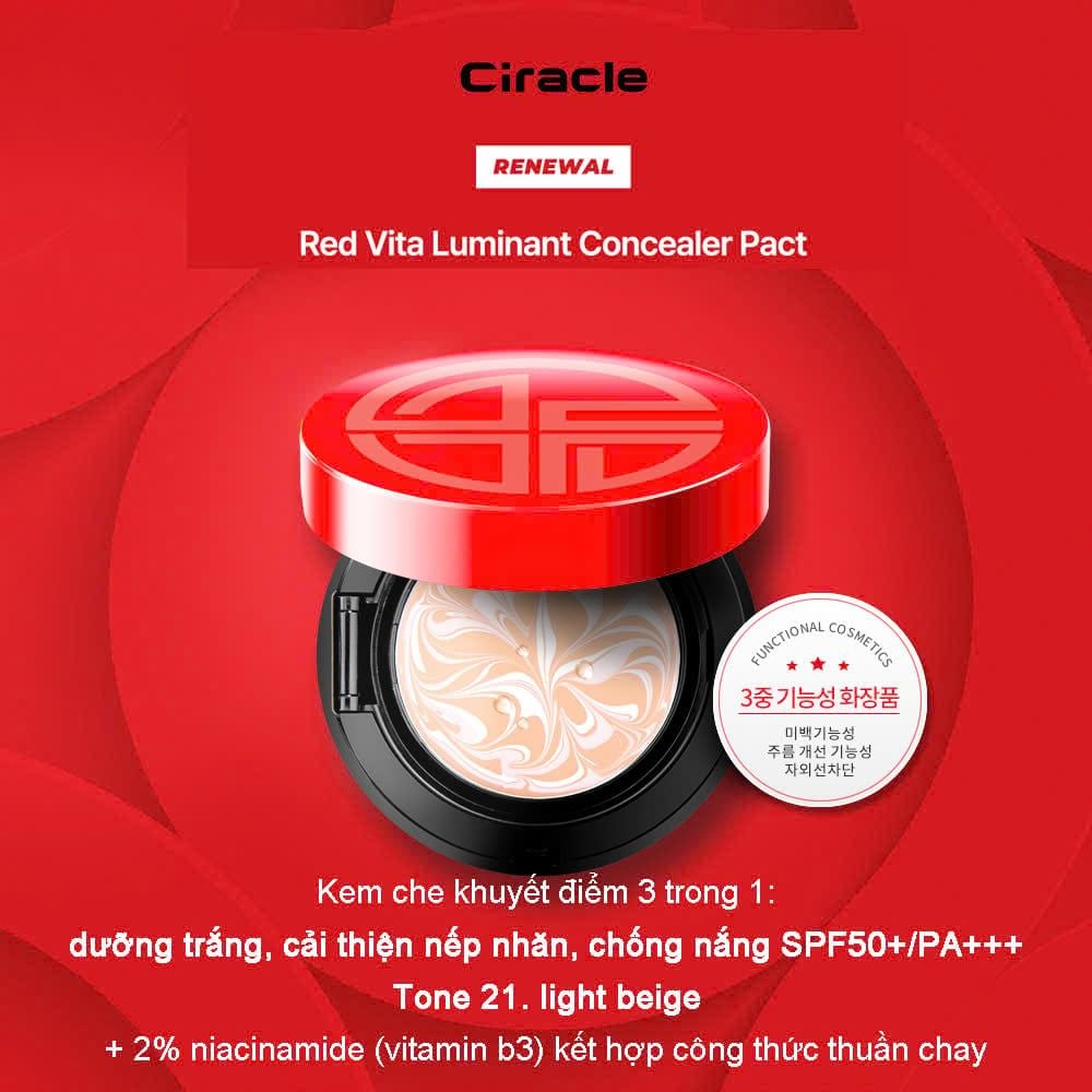  Phấn nén Ciracle Red Vita Care Luminant Concealer Pact SPF50+/PA+++ P1 