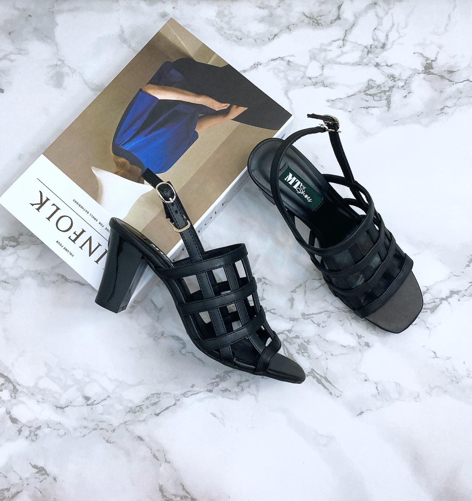  Sandal quai đan rọ, gót trụ 7cm 483 