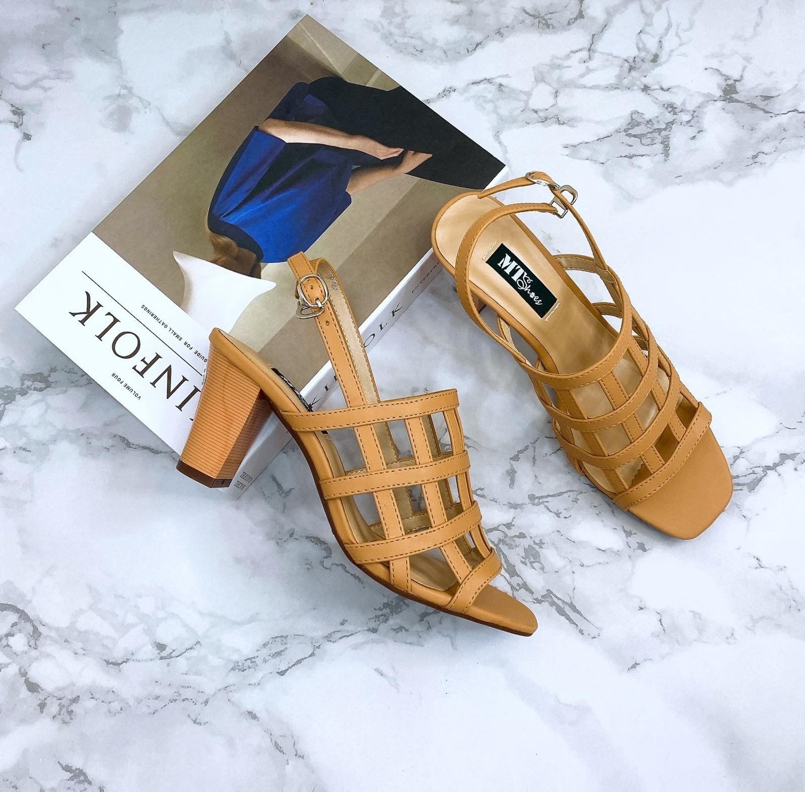  Sandal quai đan rọ, gót trụ 7cm 483 