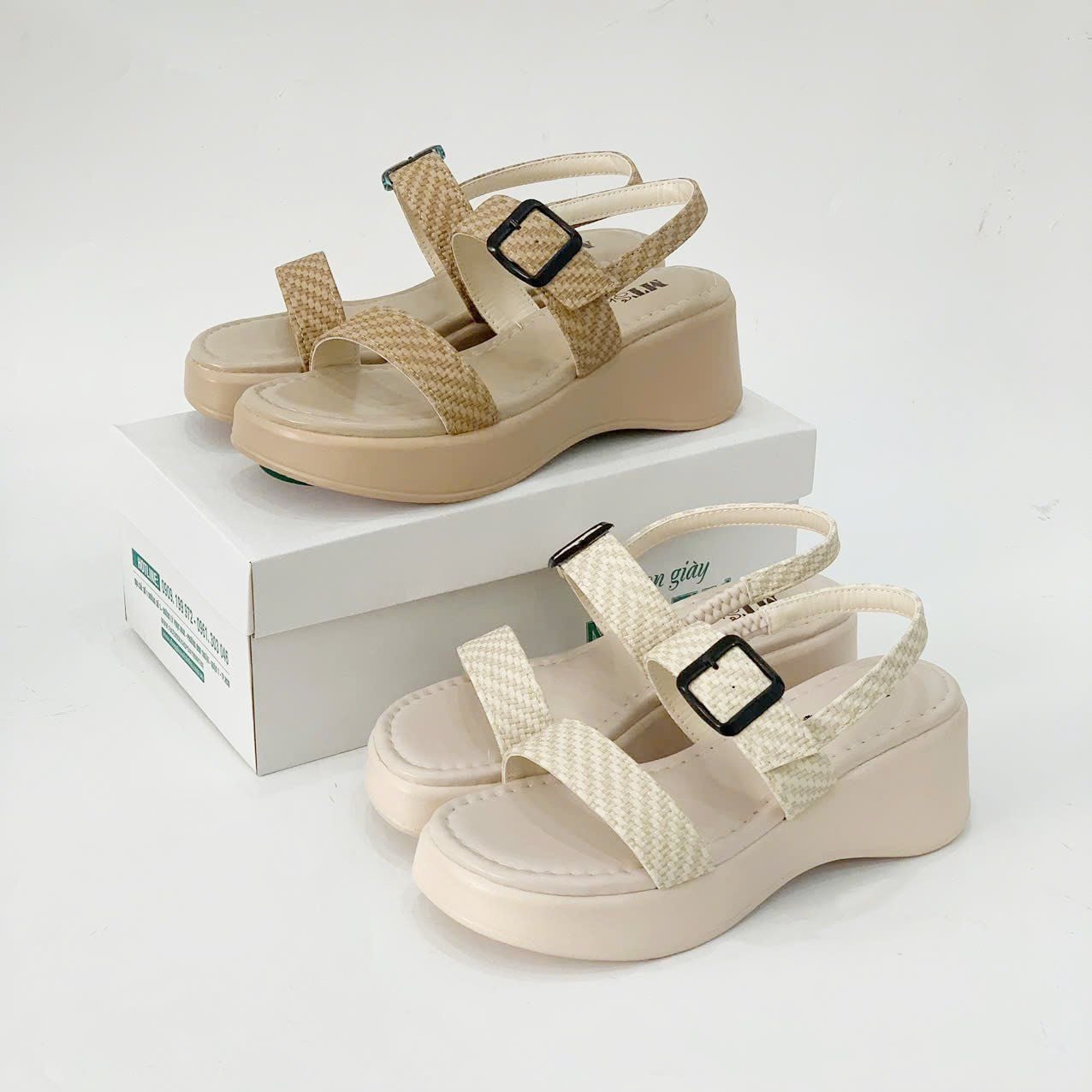  Sandal bánh mỳ quai ngang phối khóa 5cm MT151 