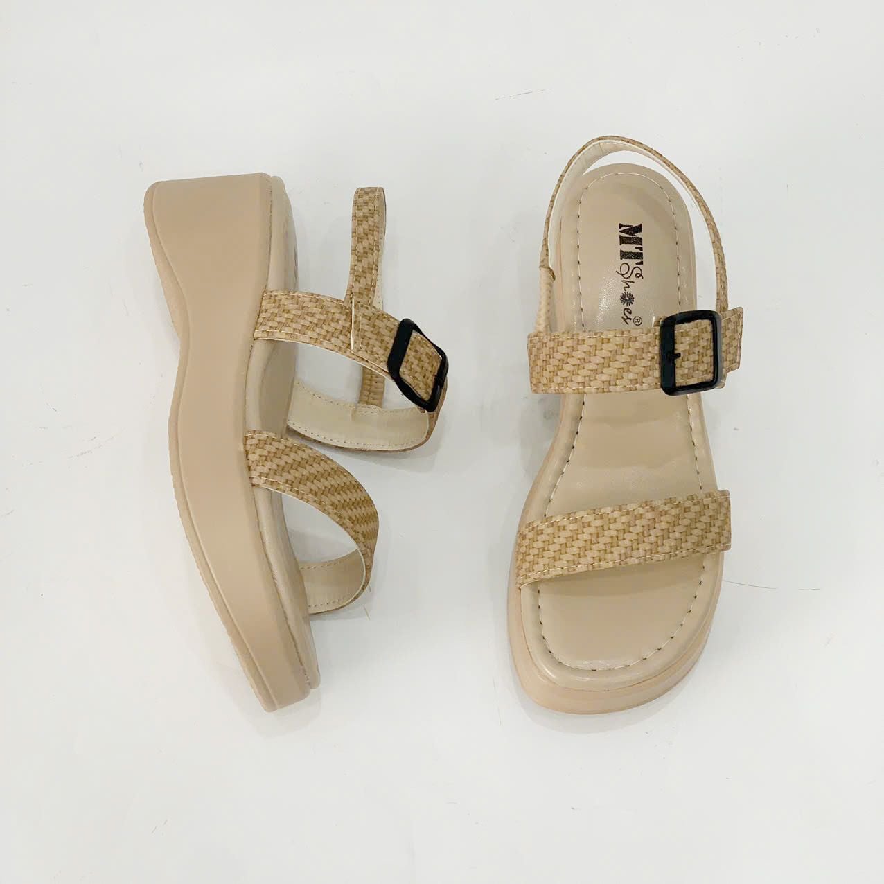  Sandal bánh mỳ quai ngang phối khóa 5cm MT151 