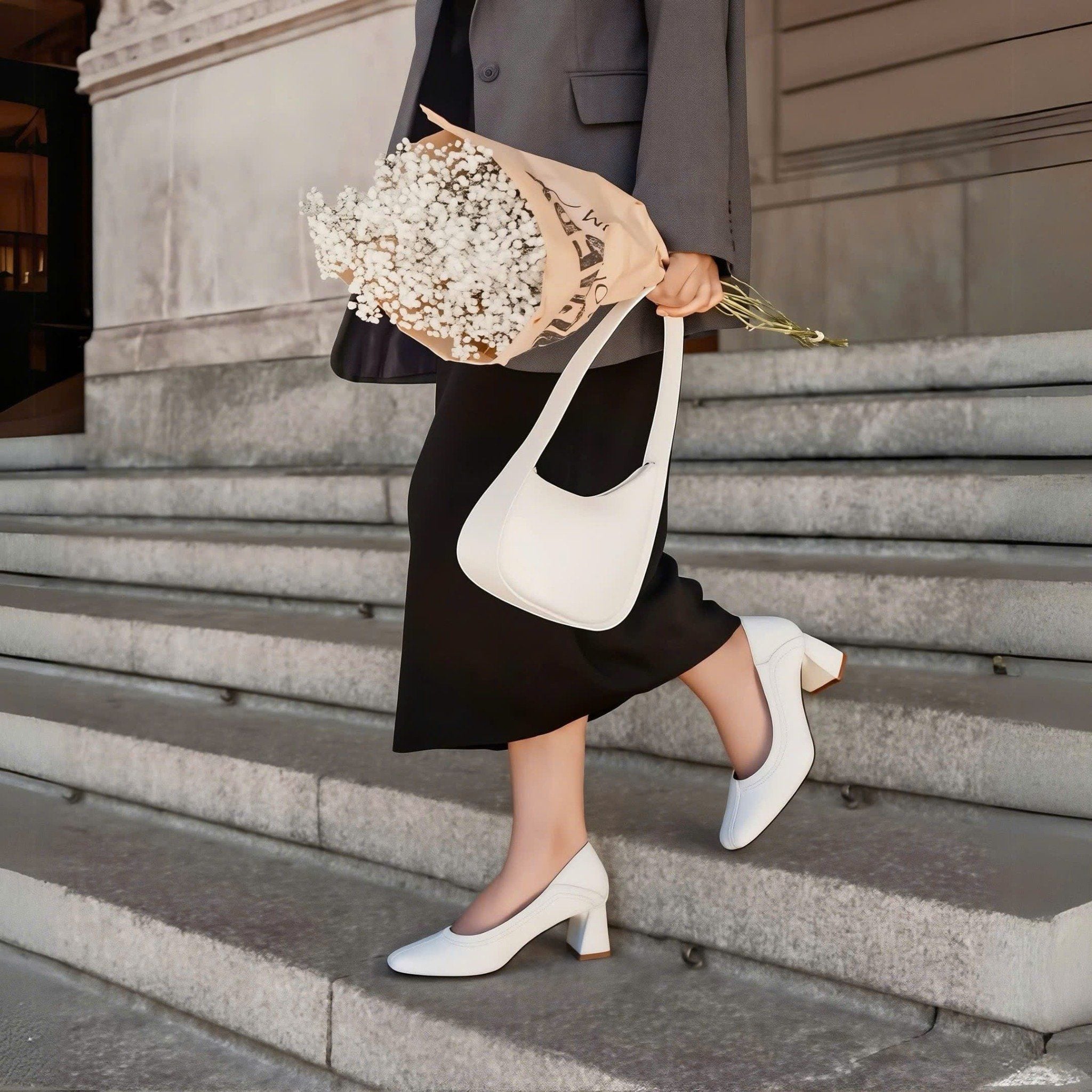  Giày công sở mũi vuông da thật MT343 