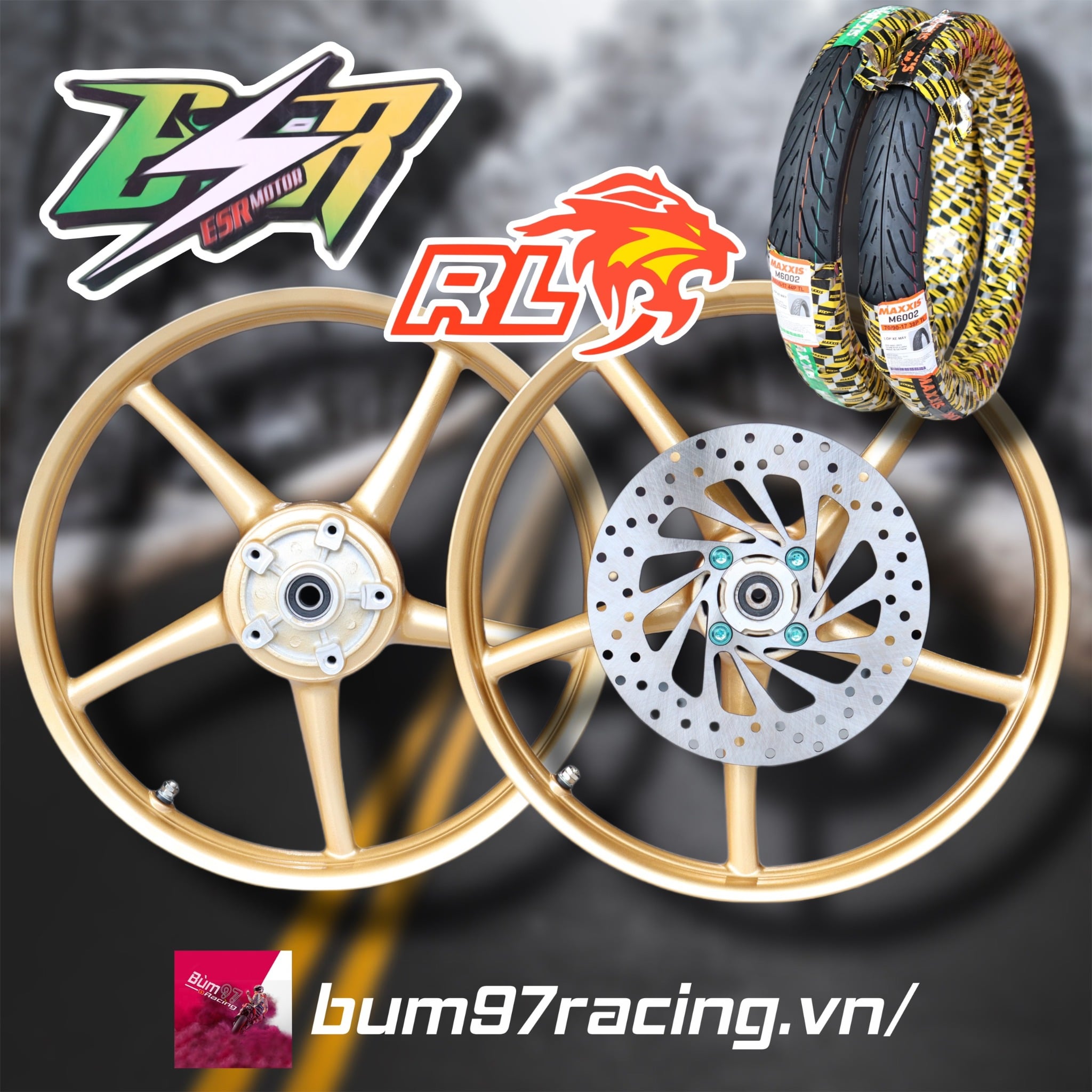 Set Mâm ESR 1.4-1.6 Cho EX150/155VVA + Vỏ MAXXIS M6002 Không Ruột