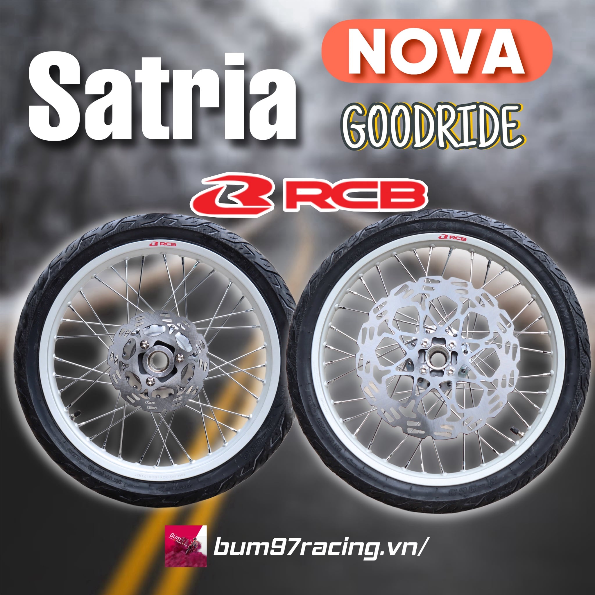 Combo Bánh Căm Satria Đùm ZOX - Căm NOVA - Niềng RCB - Vỏ GOODRIDE