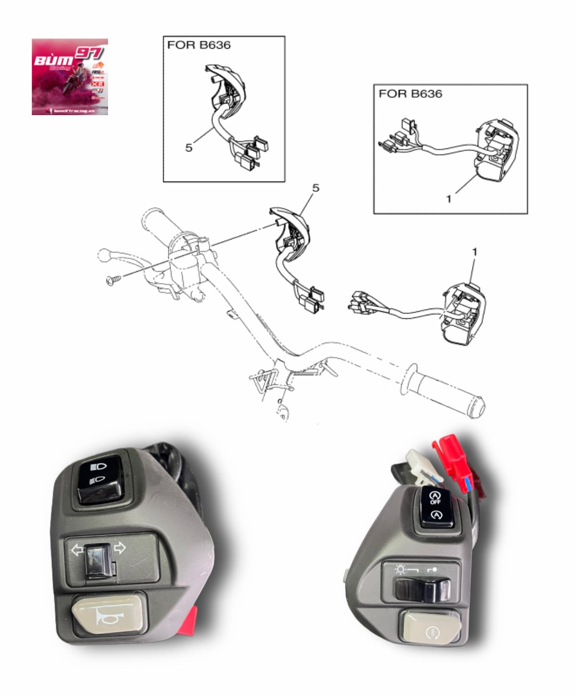 Bộ Cùm Công Tắc Tay Lái Trái – Phải NVX Chính Hãng (Có Mod – Đấu Dây Tương Thích)