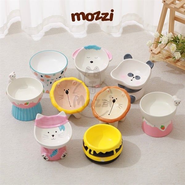 Chén bát ăn sứ cho chó mèo đế cao chống gù hình động vật