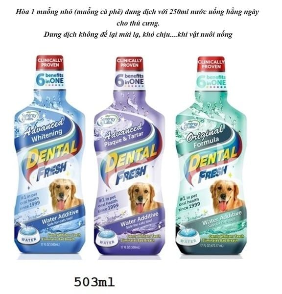 Dung dịch pha uống hết hôi miệng mảng bám trắng răng cho chó mèo Dental Fresh - Made in USA